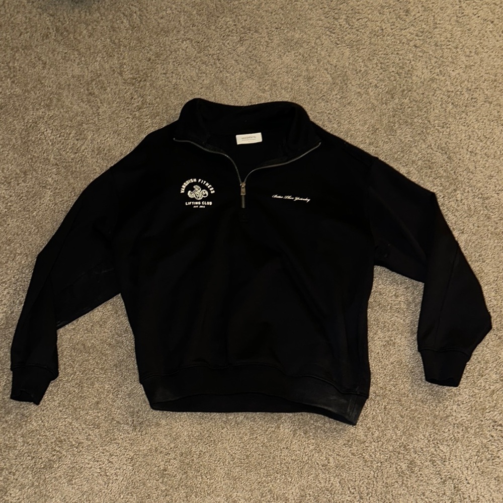 Black Zip Up Sweater with Stand-Up Collar and Long Sleeves